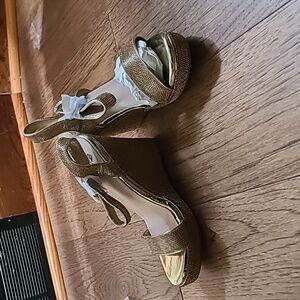 G.C. gold rhinestone wedge strap heels. NEW size 9
